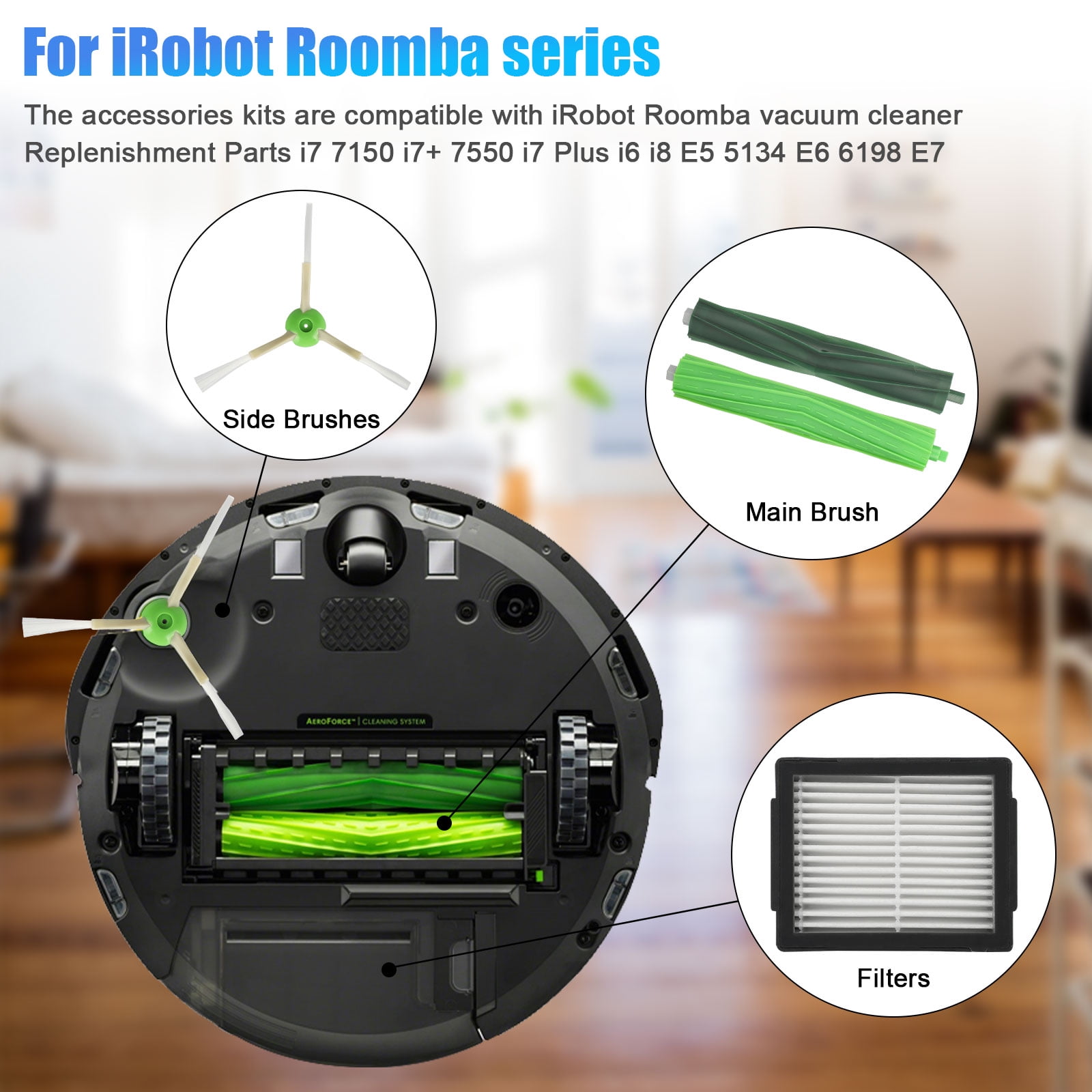 TSV Replacement Filter and Brush Kit Fit for iRobots Roomba i7 i7+ E5 E6 E7  Robotic Vacuum Cleaner Accessories 