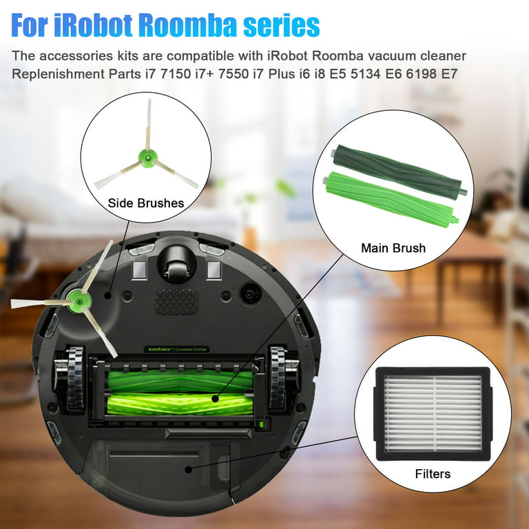 Replacement Accessories For Roomba I7 I7 +/i7 Plus E5 E7 E7, Robot  Accessories For Spare Parts With 3 Hepa 3 Filters 2 Side Rolls 2 Rolleaux