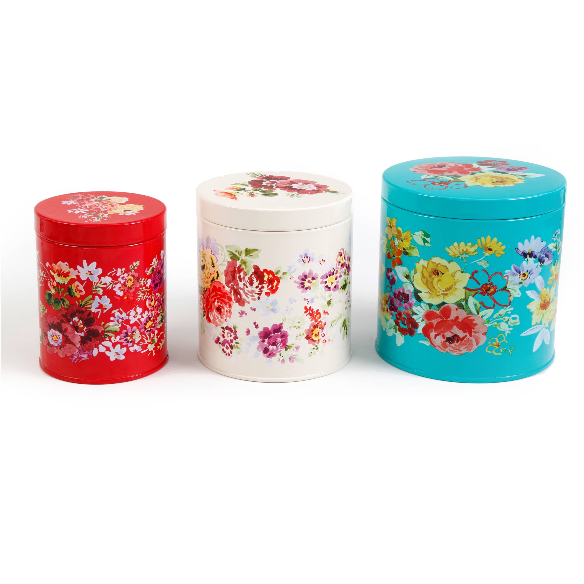 Pioneer Woman Metal Floral Canisters Rustic Kitchen/Farm House Set of 3