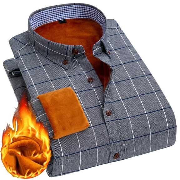 Iugvhana Men's Fleece Lined Shirt Jacket Button Down Regular Fit Long Sleeve Plaid Casual Warm Thermal Fall Winter Shirts Jacket Dark Gray M