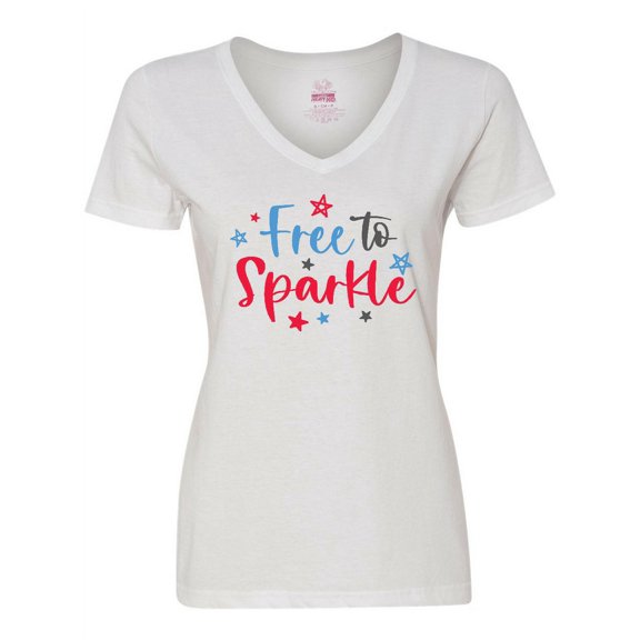 Inktastic 4th of July Free to Sparkle in Red White and Blue Women's V-Neck T-Shirt