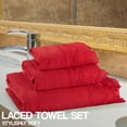 thumbnail image 2 of Zahari Home 3 Piece Laced Towel Set - Stylish Soft Plush Cotton Towels with Hand Towel & Washcloth - Highly Absorbent Towels for Bathroom, Gym, Hotel & Spa (Crochet Red), 2 of 5