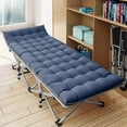thumbnail image 6 of MOPHOTO Adult Folding Camping Cots, Updated Folding Cots Portable, Heavy Duty Sleeping Bed with Carrying Bag (Stripe Cot & Blue Pad), 6 of 12