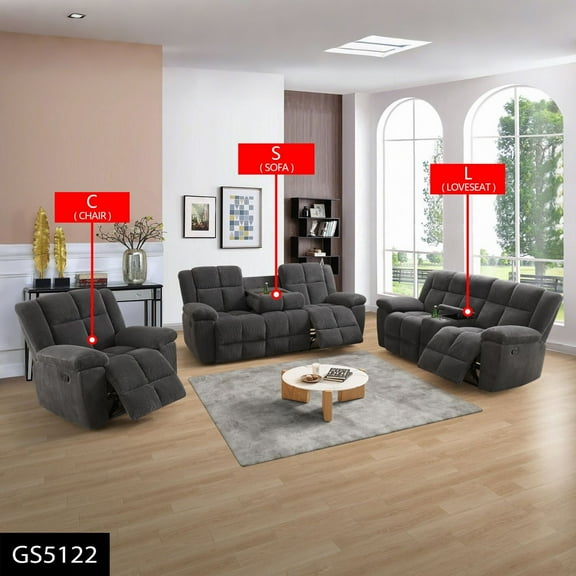 Lifestyle Furnitures Dark Grey Stripe Recliner Sofa Set - Living Room 2/3 Piece  Comfortable Fabric Sofa