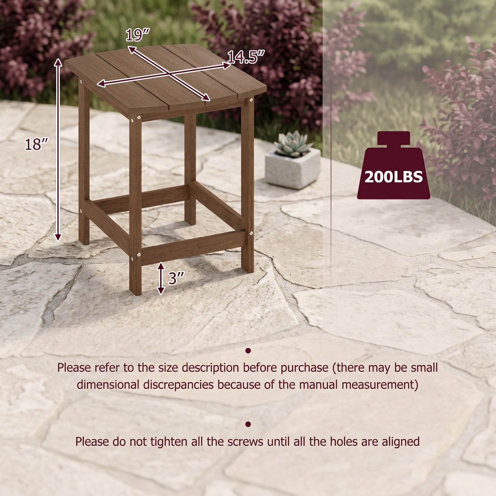 Furnibear Set of 2 18 Inch HDPE Adirondack Outdoor Side Tables with Slatted Top for the Patio Backyard and Garden, Coffee