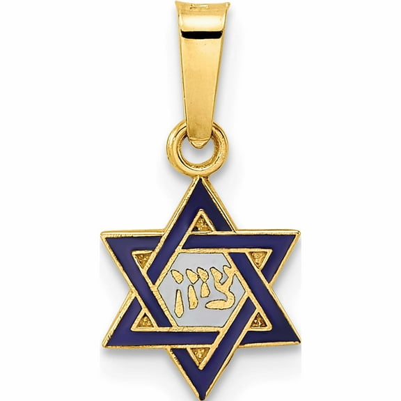 14K Yellow Gold Polished And Enameled Solid Star Of David Pendant (16.65 X 8.33) Made In United States -Jewelry By Sweet Pea