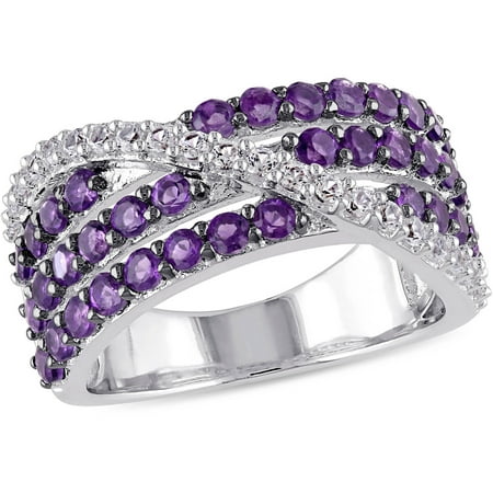 Tangelo 1-5/8 Carat T.G.W. Amethyst and Created White Sapphire Sterling Silver Cross-Over Ring