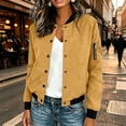 thumbnail image 5 of Women's Bomber Jackets Lightweight Button Down Casual Spring Fall Long Sleeve Windbreaker Jacket with Pockets, 5 of 7