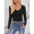 thumbnail image 6 of Long Sleeve Shirts for Women 2025 Fall Fashion V Neck Basics Crop Tops Slim Fitted Y2K Tops Outfits Clothes Black S, 6 of 8