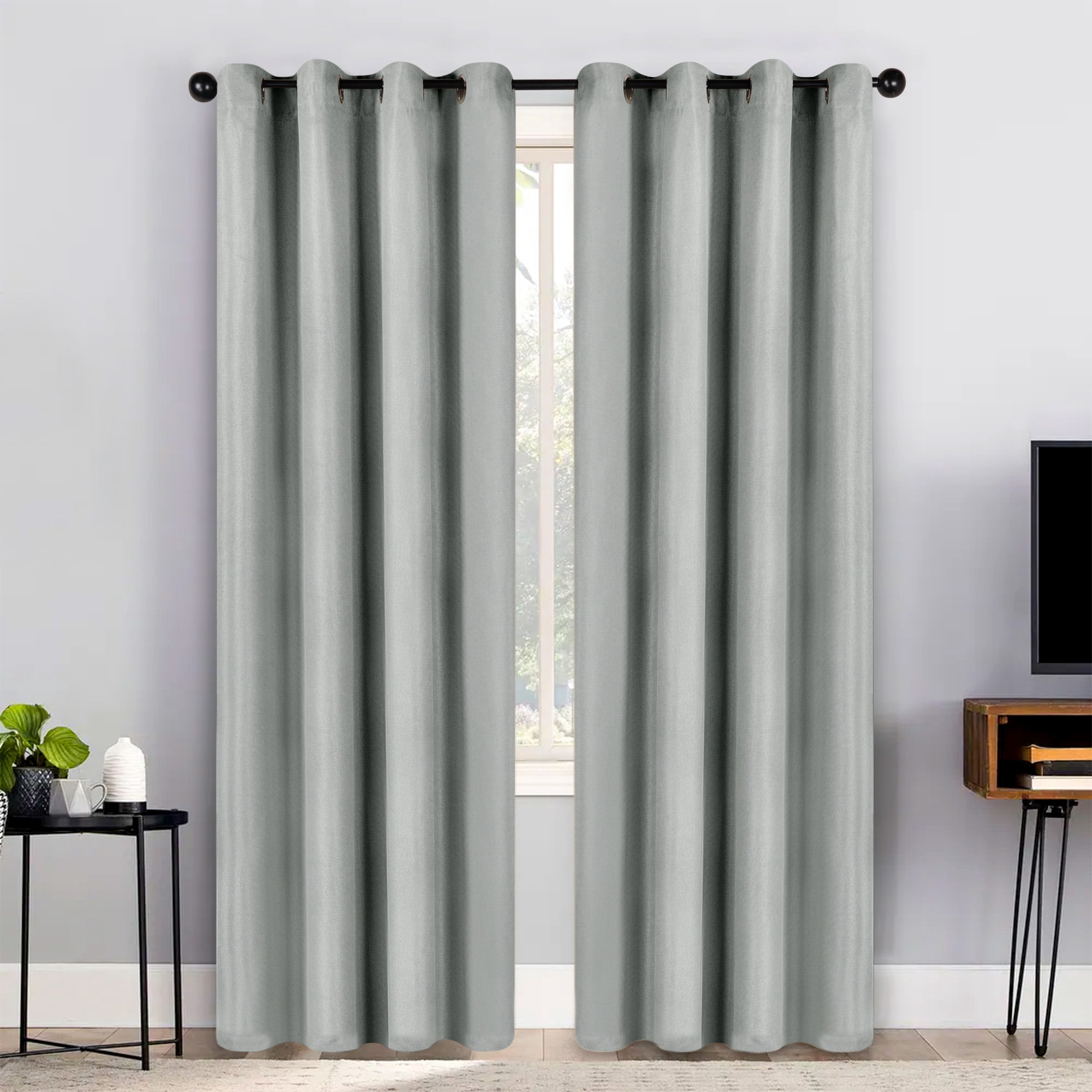 Superior Jaxon Blackout Curtains Set of 2, Grommet Header Curtain Panel Pair, 52"W x 84"L, Chrome