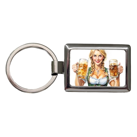 Oktoberfest German Barmaid With A Beer Mugs Metal Rectangle Keychain Oktoberfest German Barmaid With A Beer Mugs Metal Rectangle Keychain