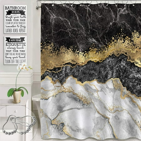 Luxury Decorative Fabric Bathroom Decor, Black White And Gold Marble Shower Curtain