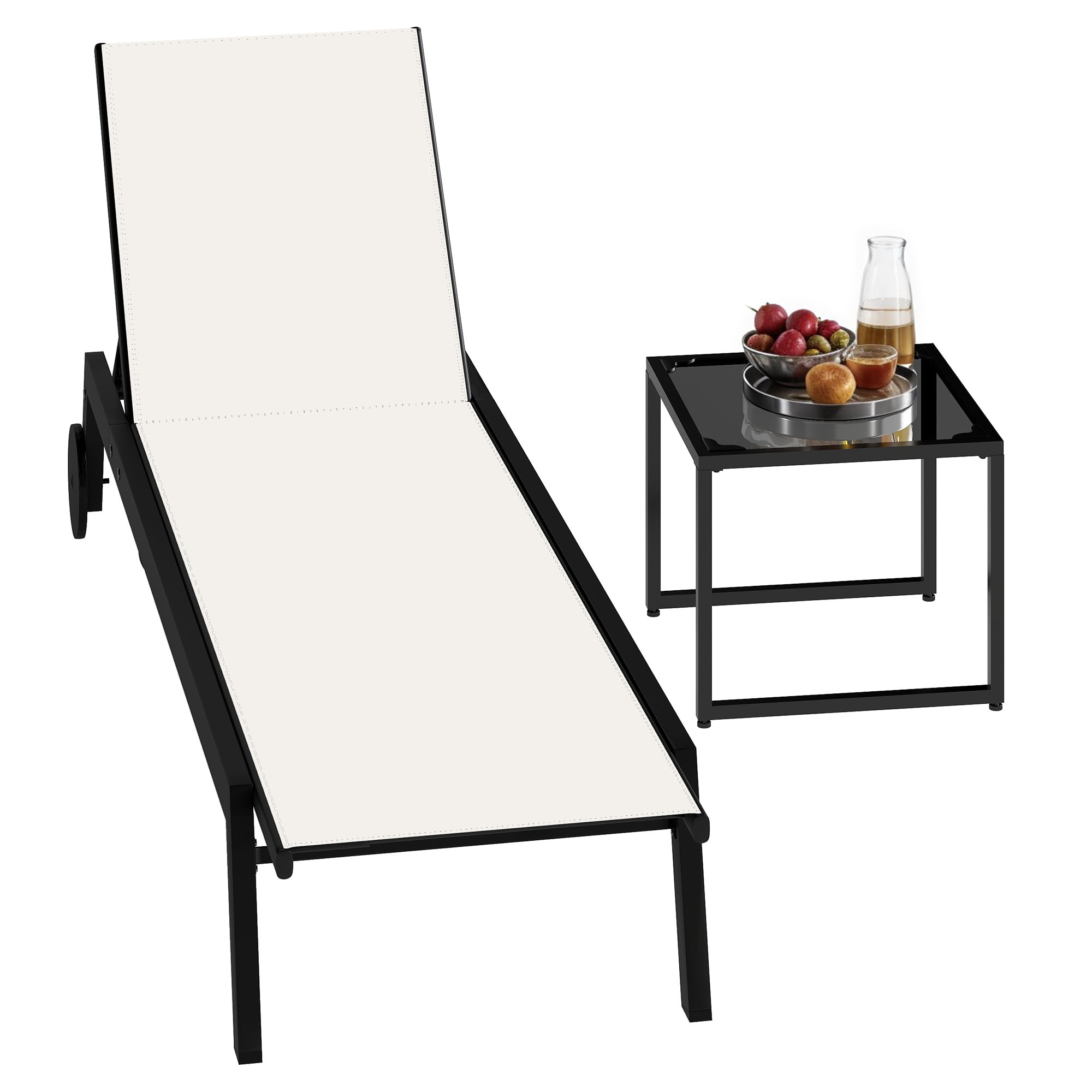 Uforic 3pcs Outdoor Chaise Lounge Set, 2 Adjustable Loungers with Side Table, Wheels, Beige