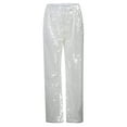 thumbnail image 4 of DHFJKG Women's Sparkly Sequins Pants Straight Leg Elastic Waist Solid Color Pants Party Night Club Leisure Trousers, 4 of 8