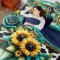 thumbnail image 4 of Manfei Spring Flower Floral 7pcs Bedding Twin Size, Chic Sunflower Rose Comforter Sets with Sheets, Teal Damask Barn Door Bed Set, Breathable Room Decorative, 4 of 8
