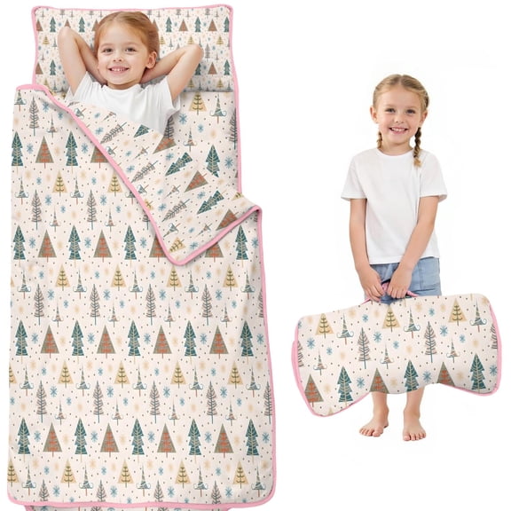 Beige Christmas Tree Pattern Toddler Nap Mats for Kids Preschool,50"x20" Sleeping Mat Bag or Kids,Toddler Sleeping Bag,Toddler Nap Mat or Daycare