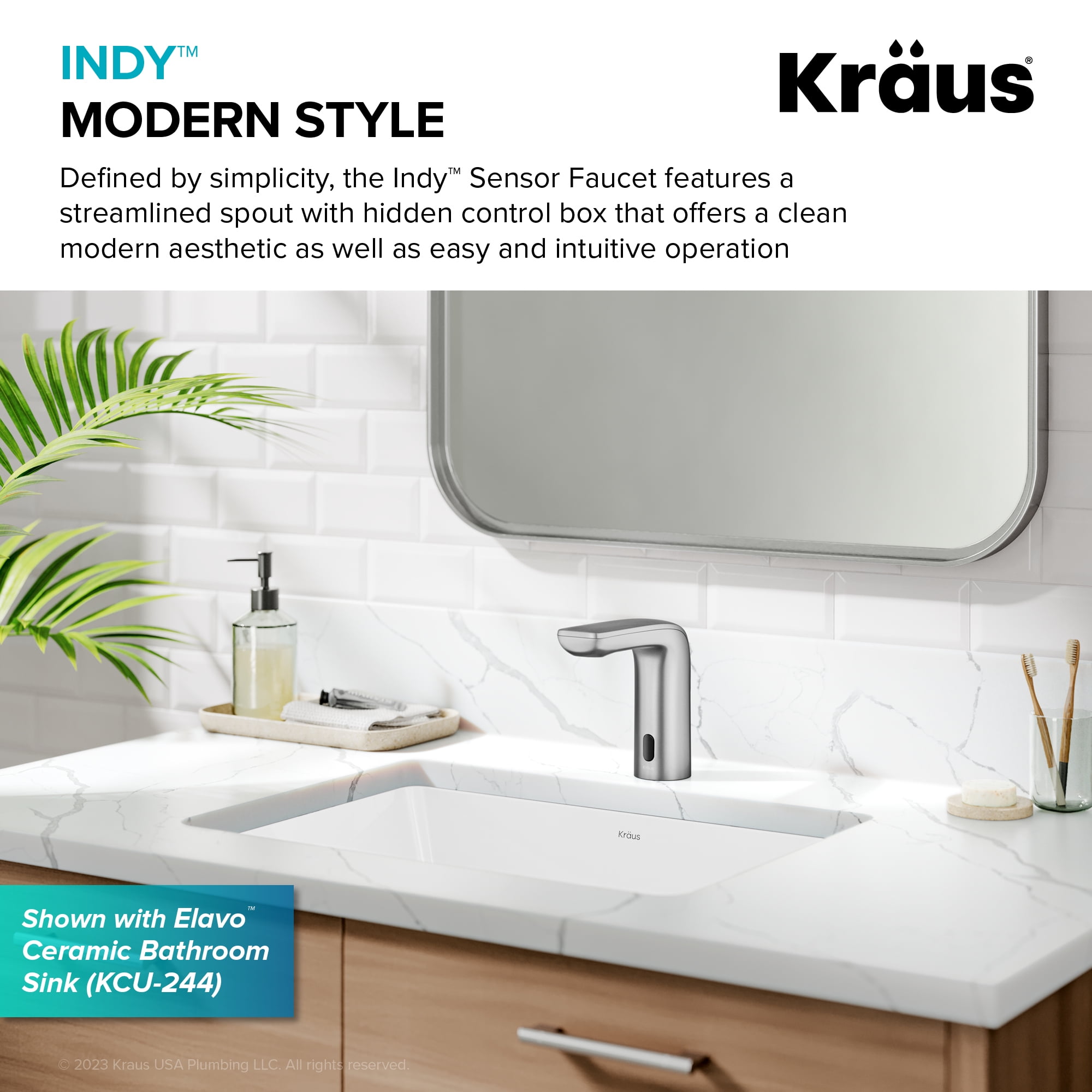 KRAUS Indy Touchless Sensor Bathroom Faucet in Spot Free Stainless Steel