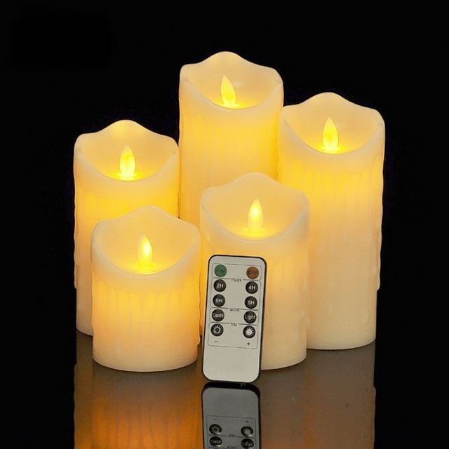 Vela recargable sin llama, vela de cera real con pilar LED intermitente con control remoto y temporizador, mecha en forma de lágrima mejorada, vela electrónica de vidrio dorado