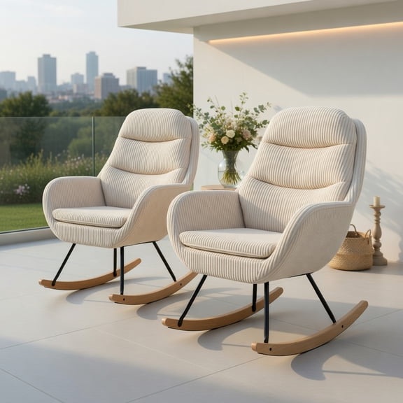 Spaco Single Upholstered Nursery Glider Rocking Chair, Indoor Rocker with Thick Padded Backrest & Seat Cushion, Beige
