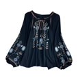 thumbnail image 4 of Blusa bordada para mujer, cómoda, informal, elegante, con mangas globo Negro, 4 of 9