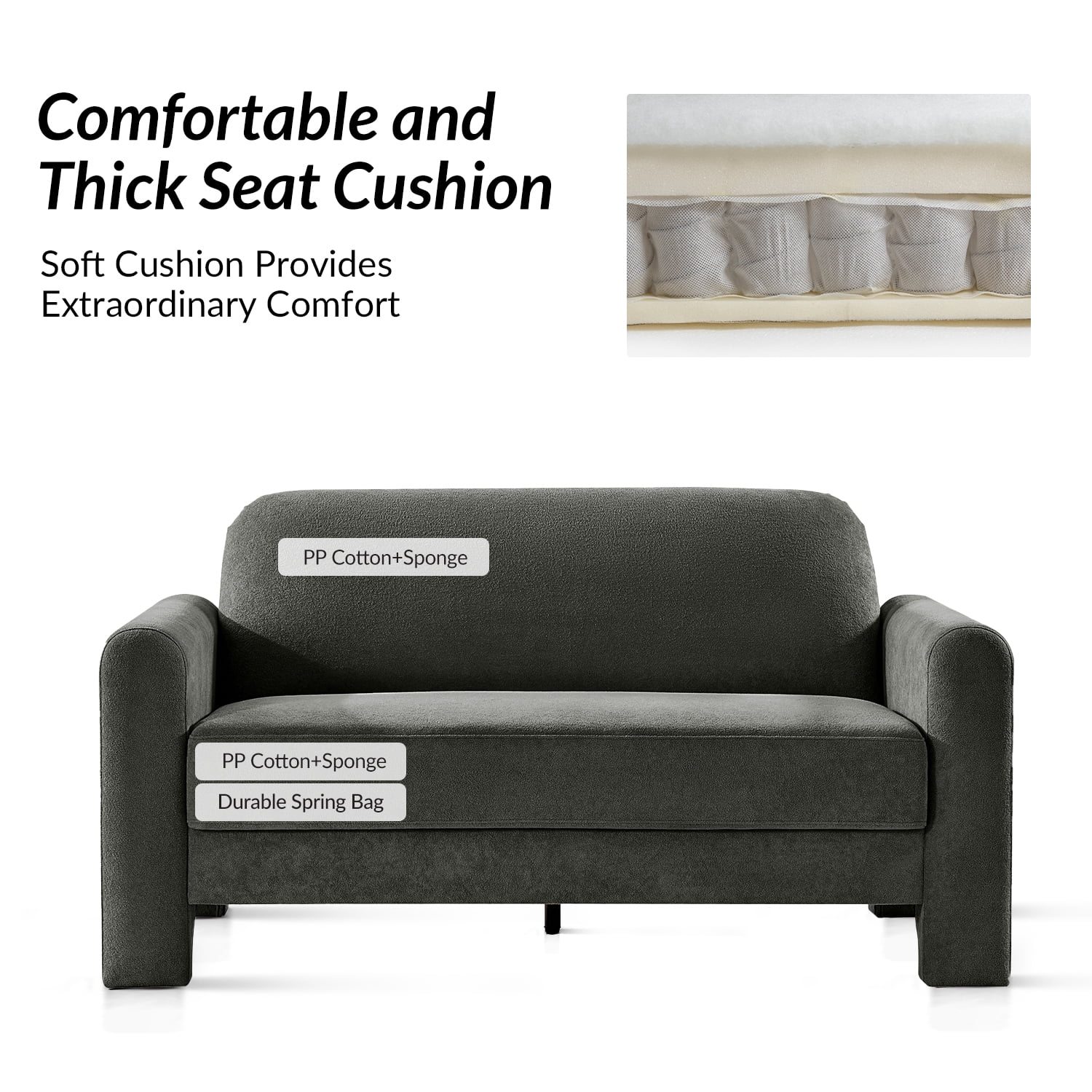 59" Modern Loveseat Sofa Chenille Fabric 2-Seater Couch with Curved Design for Small Space Living Room Gray