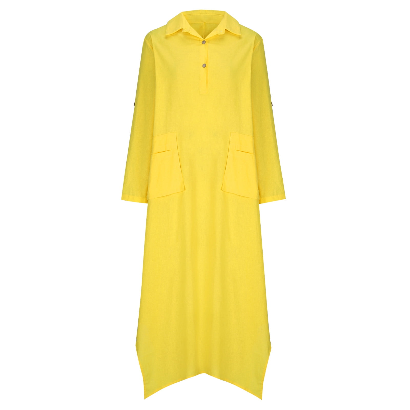 cfhntfmh Cotton Linen Dresses for Women Fall Casual Long Sleeve V Neck Button up Loose Flowy Maxi Dresses with Pockets