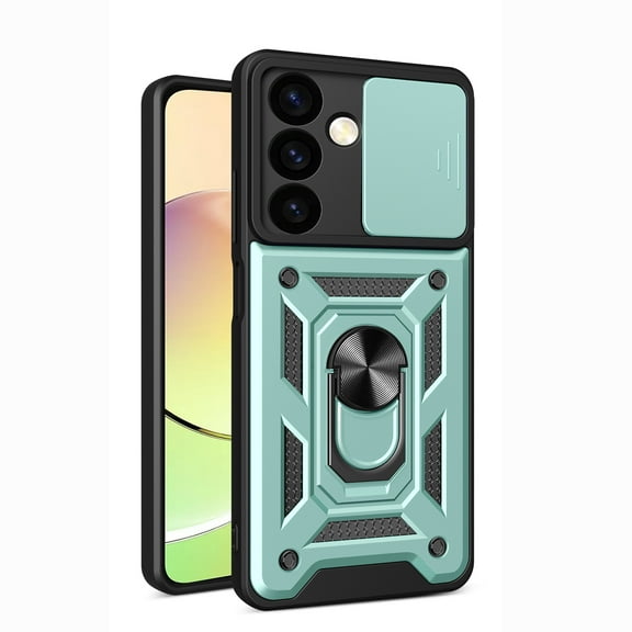 Heavy Duty Case for Samsung Galaxy S25 Plus with Ring Holder Kickstand & Camera Lens Sliding Cover, Hybrid Shockproof Case Support Magnetic Car Mount for Samsung Galaxy S25 Plus, Green