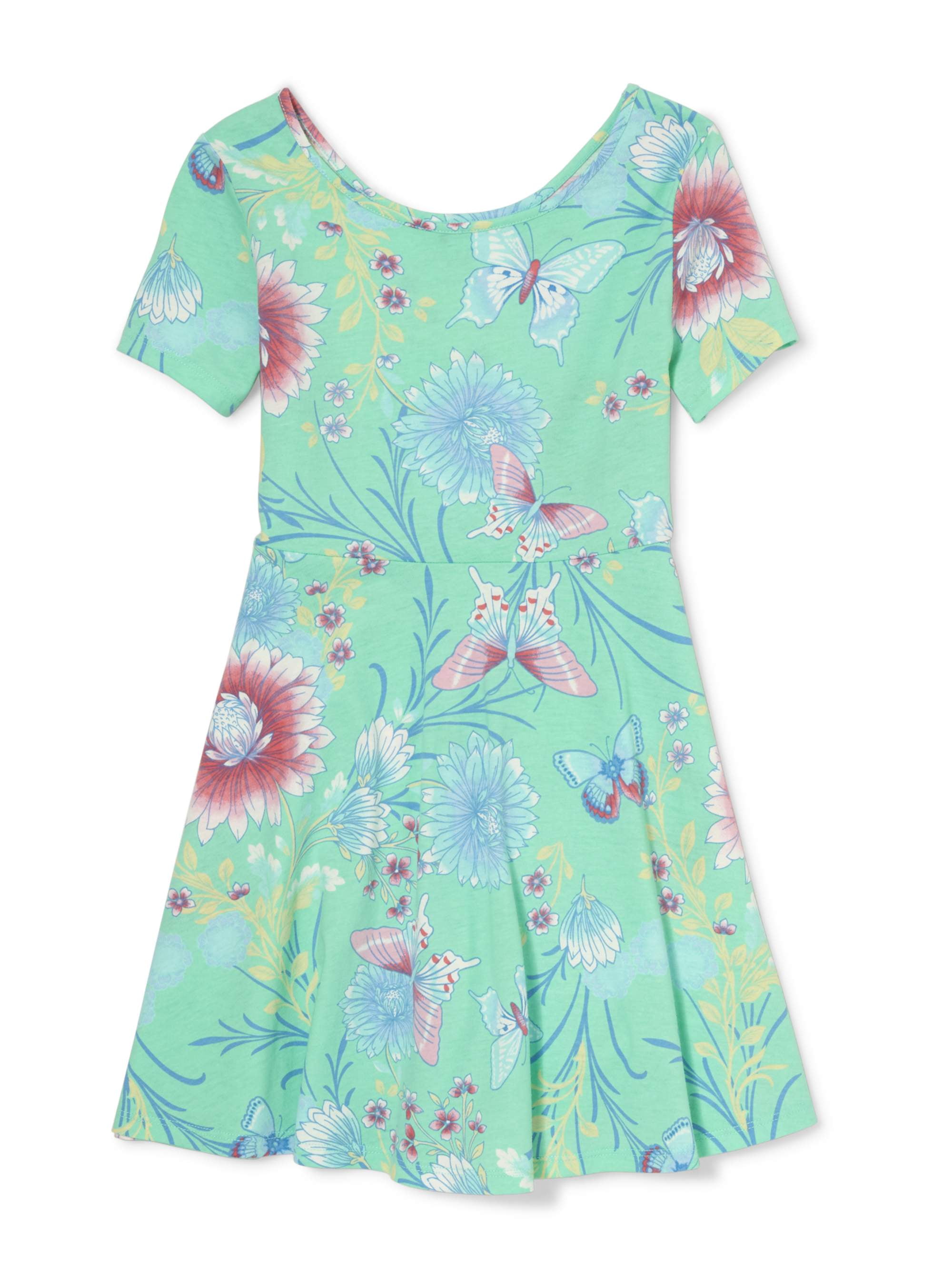 Floral Short Sleeve Fit and Flare Jersey Dress (Little Girls & Big