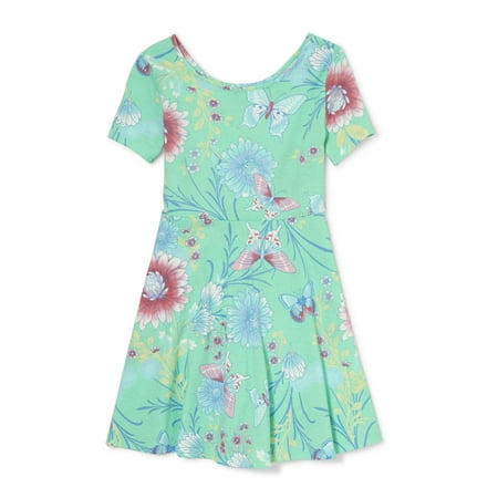 Floral Short Sleeve Fit and Flare Jersey Dress (Little Girls...