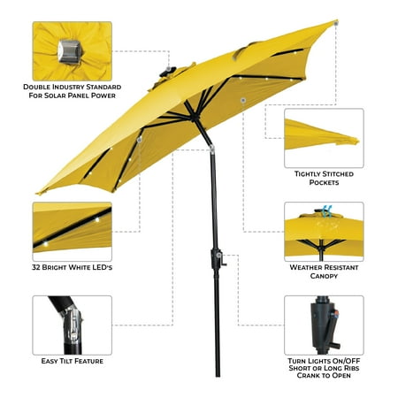 Sun Ray - 9'x7' Rectangular Solar Lighted Umbrella - Royal Blue