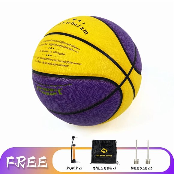 SALYWEE Size 7 PU Official Purple & Yellow Basketball (29.5'') - Famous Team Element, Moisture-Absorbent Material Non-Slip and Wear-Resistant for Sporting Game and Training