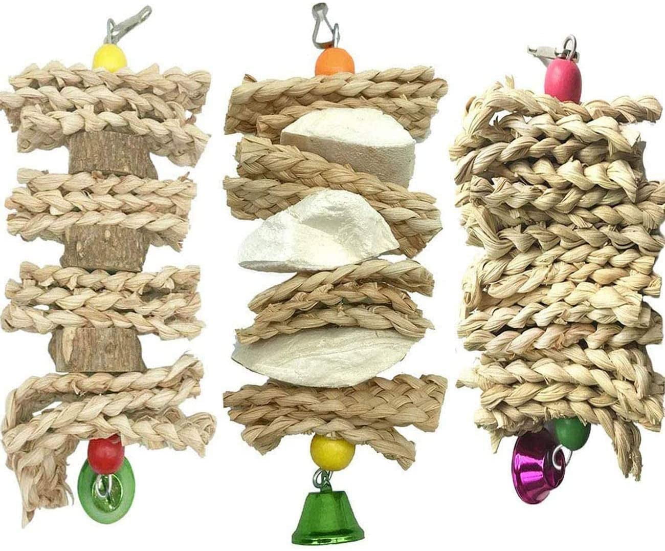3 Pack Parrot Toys Chewing Bird Toy Cuttle Bone Beak Grinding Cage