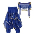 thumbnail image 4 of Alvivi Kids Girls Ballet Belly Yoga Dance Harem Pants Arabic Halloween Ruffle Trousers with Hip Scarf Royal Blue 9-12, 4 of 7