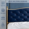 thumbnail image 3 of Litake King Size Bed Frame Upholstered Platform Bed with Velvet and Button Tufted Headboard, Heavy Duty Metal Mattress Foundation and Wood Slats No Box Needed for Bedroom in Gold and Blue, 3 of 6