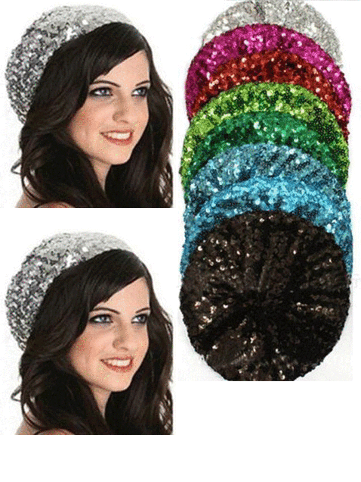 Women Bling Sequins Beret Hat Sparkly Shining Beanie 