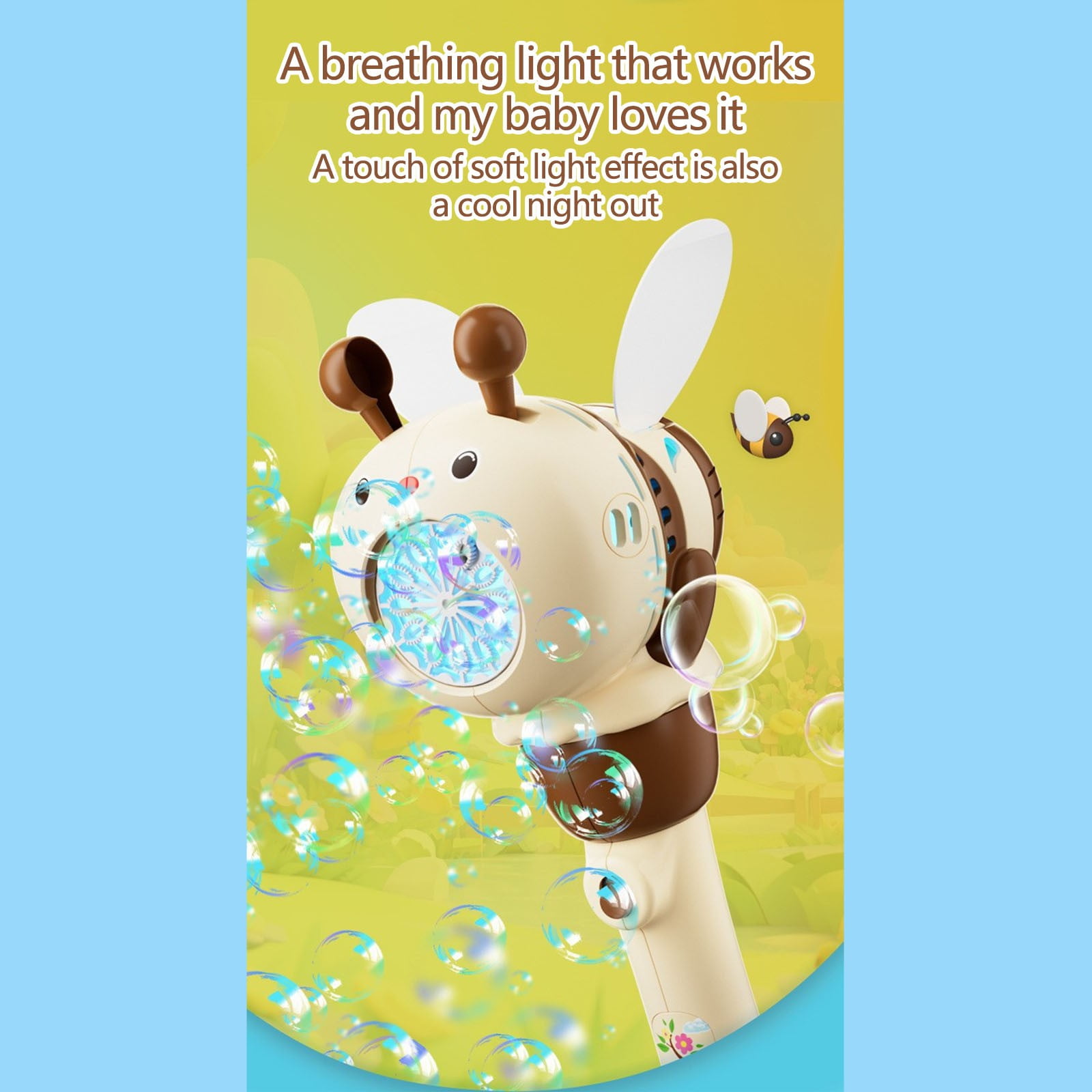 Adorable Bee Automatic Bubble Machine with Flashing LED Lights and Continuous Bubble Blowing for Outdoor Fun, Party Events, Summer Gatherings and Backyard Entertainment with High Capacity Battery