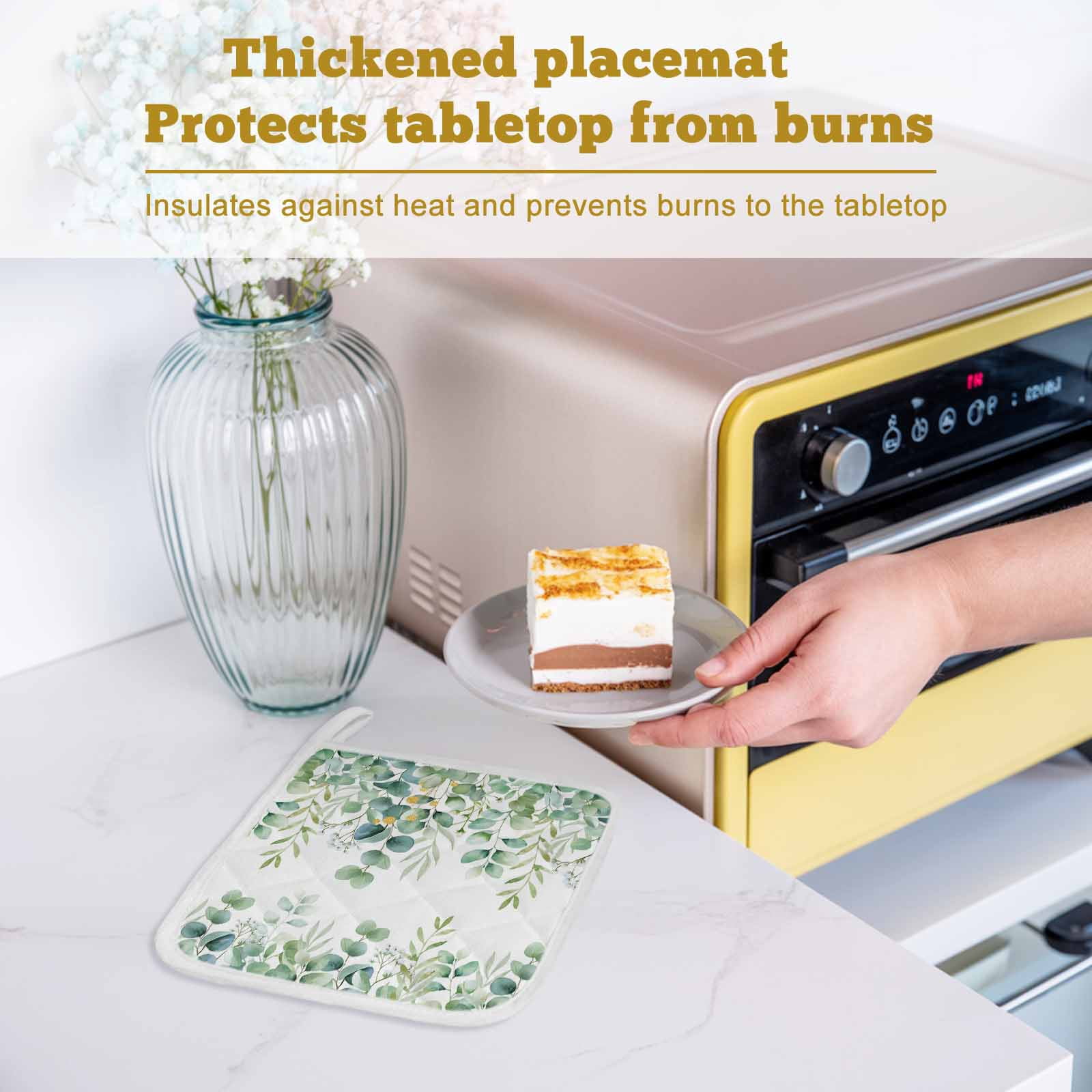 Sage Green Eucalyptus Leaves Pot Holders for Kitchen Heatproof Potholder, 4 Pack Spring Summer Botanical Hot Pads Multipurpose Oven Pads Cloth Potholders Trivet for Cooking and Baking