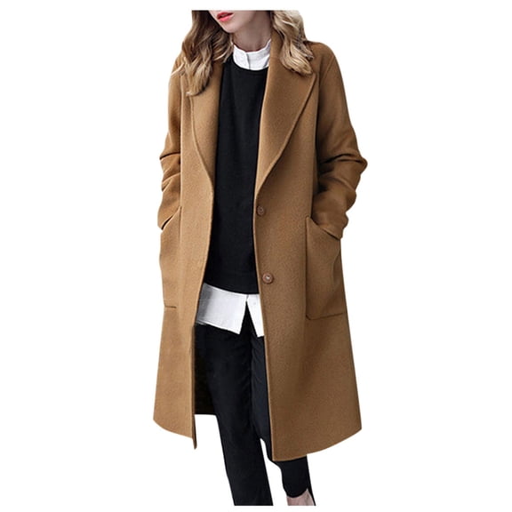 Women's Winter Long Trench Coat with Lapel Collar and Button Front for Stylish Cold Weather Outerwear