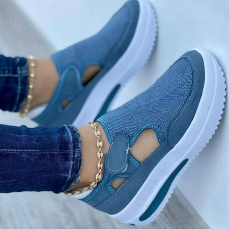 

Women Thick Platform Heeled Shoes Casual Cushioning for Daily PU Suede Loafers Blue 40