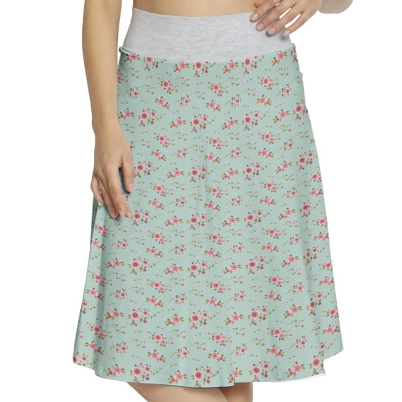 Women's Floral Botanical Beauty Romantic A-line Printed Skirt Casual Wear, 2XL, Grey Green and Pale Pink, by Ambesonne
