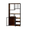 thumbnail image 3 of 5Tier Multipurpose Bookshelf Storage Rack, Modern Storage Shelves with 2 Enclosed Storage Cabinet for Living Room, Home Office, Kitchen, Black+Natural, 3 of 9