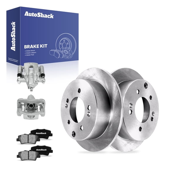 AutoShack Rear Solid Brake Rotors   Ceramic Pads   Calipers 8-PC Brake Kit Replacement for 2010-2013 Kia Soul 10.31" (262 mm)