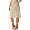 thumbnail image 4 of INSPIRE CHIC Women's Cotton Skirt Elastic Waist Casual Peasant A-Line Midi Skirts with Pockets M Khaki, 4 of 6