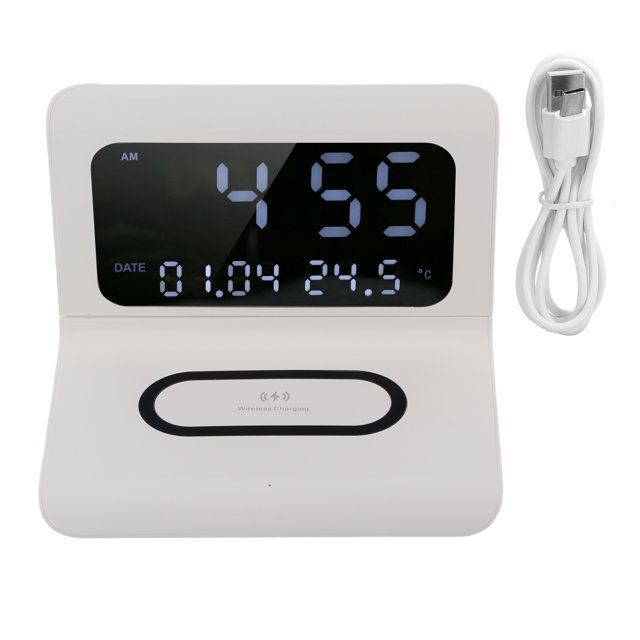 Estación de carga inalámbrica plegable para teléfono móvil, base de carga rápida de 10W con pantalla de tiempo, color blanco
