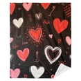 thumbnail image 4 of 1pc Vintage Style Valentine'S Day Heart Print Flannel Throw Blanket | Soft, Cozy, and Warm for Sofa, Bed, Office, Car, and Outdoor Use - All-Season Polyester Digital Print Cover, 250-300gsm, 4 of 6
