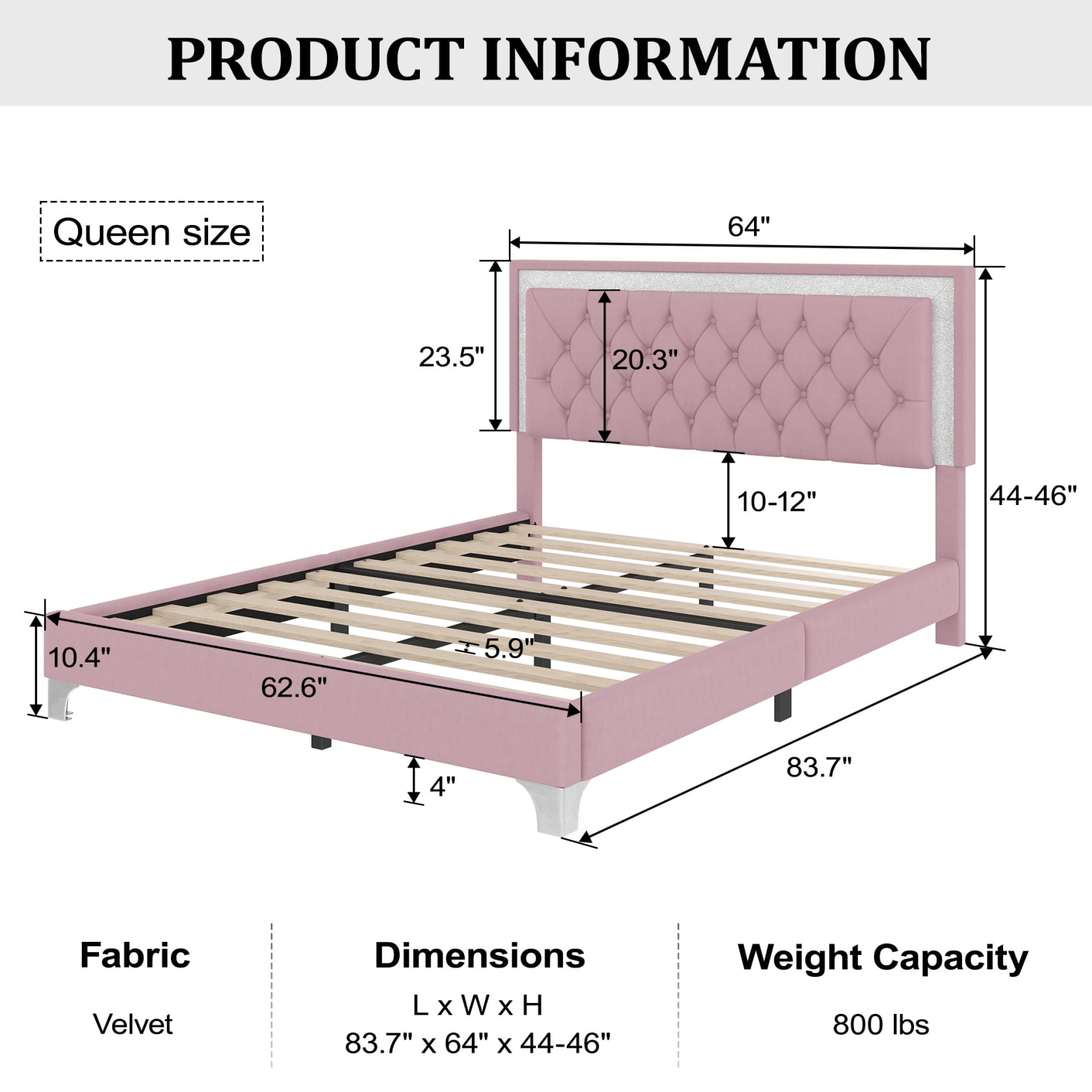 3-Pieces Bedroom Sets, Queen Size Upholstered Platform Bed with LED Lights Headboard and Two Nightstands for Living Room, Pink