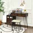 thumbnail image 3 of Costway Vanity Table Stool Set Dimmer LED Mirror Large Storage Cabinet Drawer Walnut, 3 of 12