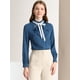 thumbnail image 3 of Blusa superior de oficina de trabajo para mujer, cuello con volantes, manga larga, camisa abotonada con cinta Azul S, 3 of 6