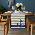 thumbnail image 2 of Striped Anchor Table Runner - 70 Inch Long, Kitchen Dining Table Runner Dresser Scarves, Navy Blue Nautical Sage Green Geometric Farmhouse Decor for Coffee Tables Wedding Party Banquet, 2 of 8