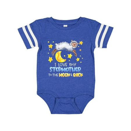

Inktastic I Love my Stepmother to the Moon and Back Cute Sheep Gift Baby Boy or Baby Girl Bodysuit